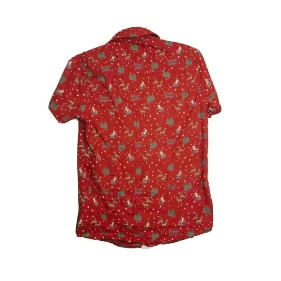 Free Planet Mens Button Up Red Christmas Santa Reindeer Ski Shirt Sz S Modal - Picture 2 of 7